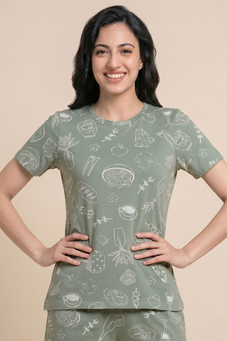 Zivame Knit Cotton Short Set - Iceberg Green — image 3